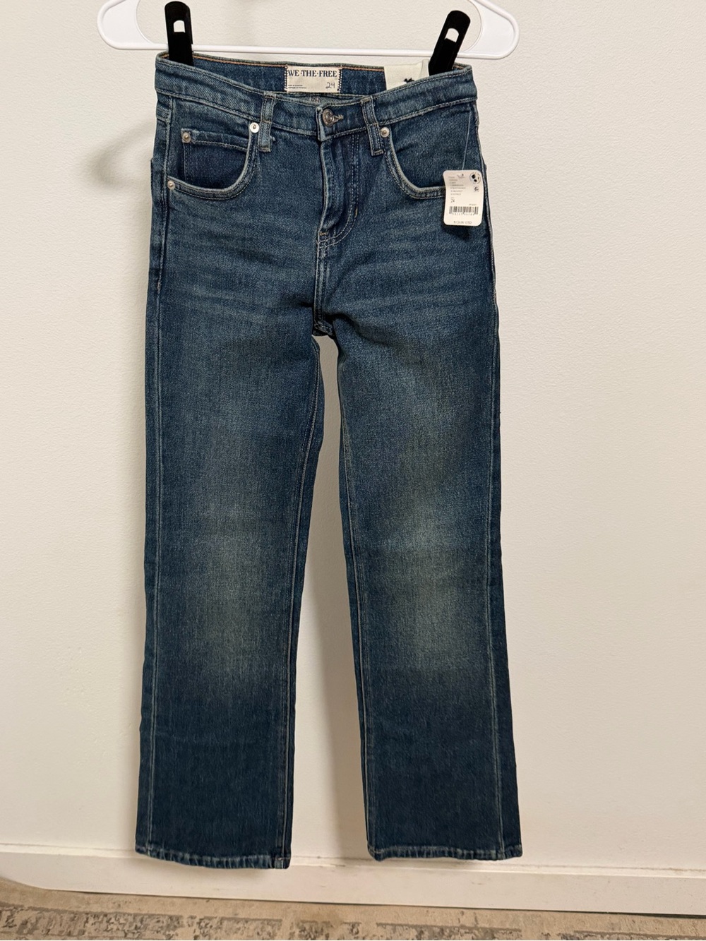 Free People Straight Leg Jeans in Medium Blue Wash
